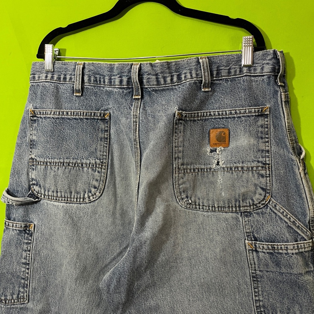Carhartt Carpenter Jeans Mens 36x33 Light Wash Denim Utility Work Pants Blue